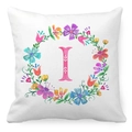 Floral wreath cushion cover featuring a watercolor pink letter I on peach skin fabric - Watercolor Floral Wreath Letter I Style (9) / 45x45cm