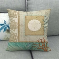 Linen pillowcase with vintage sea sand dollar and coral print featuring Relax text design - Sand Dollar Coral Wood Pattern (4)