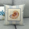 Detail of nautical cushion with nautilus shell print on striped cotton linen fabric - 18x18 Inch / Nautilus Striped Style (7)