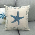 Minimalist summer ocean style cushion cover featuring a navy starfish and blue border - 18x18 Inch / Blue Starfish Vintage Style (12)
