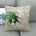 Seaside theme linen pillowcase featuring a green octopus print on a grey fabric sofa - Octopus Seaweed Pattern (3)
