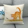 Detailed texture of linen cushion cover featuring a hand-painted orange tabby cat art - Orange Cat and Dragonfly Style(7)