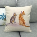 Texture detail of linen pillowcase featuring artistic painted cats on a grey sofa - Tabby and Orange Cats Style(13)