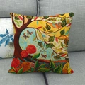Bunte Kissenhülle aus Leinen mit kunstvollem Waldbaum-Motiv und dekorativem Schmetterling - 45x45cm / Handgemalter Baum mit Roten Blumen und Schmetterlingen (7)
