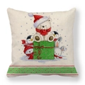 Detailed texture of linen pillowcase featuring a cute polar bear and penguin Christmas art - 18x18 Inch / Polar Bear And Gift Box Style
