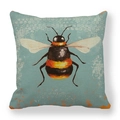 Detail showing high-quality linen texture and artistic bumblebee print on throw pillow cover - Bumblebee Style 2 (2) / 45x45cm