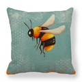 Close-up of linen pillowcase featuring a bumblebee print and orange watercolor texture - Bumblebee Style 3 (3) / 45x45cm