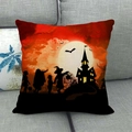 Funda de cojín de lino para Halloween con diseño de castillo y murciélagos - Calabaza Castillo Murciélago(1)