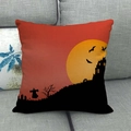 Detail der Leinenstruktur des Halloween-Kissenbezugs mit Schloss und Fledermaus - Sonnenuntergang Schloss Silhouette(8)