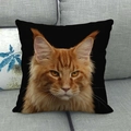 Detail of soft linen pillow cover featuring a high-definition orange Maine Coon cat face - HD Orange Maine Coon Portrait (15)