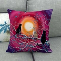 Linen cushion cover with cats under full moon illustration for home sofa decoration - Three Cats Under Full Moon (1) / 18x18 Inch