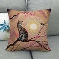 Detailed linen texture of a decorative pillow case with a painted cat and cherry blossoms - Tabby Cat with Cherry Warm Light (16) / 18x18 Inch