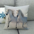 Funda de cojín de lino con estampado de dos caballos blancos galopando - Dos Caballos Blancos Galopando Tonos Fríos (17)