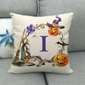 Fodera per cuscino Halloween con lettera I viola e zucche su tessuto in finto lino - Lettera I Viola (9) / 45x45cm