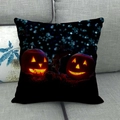Halloween decorative linen pillowcase featuring glowing Jack-o'-lantern pumpkin print - Two Glowing Jack-O-Lanterns
