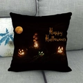 Halloween pumpkin and moon linen throw pillow cover on grey sofa home decor - Happy Halloween Text Pumpkin