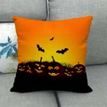 Detailed texture of linen Halloween pillowcase with bat and pumpkin jack-o-lantern prints - Orange Bat Pumpkin Silhouette