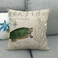Fodera per cuscino in lino marino con tartaruga marina realistica e bussola - Motivo Tartaruga di Mare Bussola (8) / 45x45cm