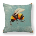 Linen cushion cover with oil painting style yellow bee illustration on light blue - Bumblebee Style 1 (1) / 45x45cm