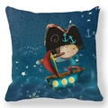 Cartoon pirate boy pattern pillowcase in navy blue peach skin fabric for kids room - 18x18 Inch / Pirate Boy (11)