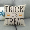 Detail of linen Halloween pillow cover with Trick or Treat text and bat prints - TRICK OR TREAT Bat Star Pattern (Style 7)