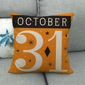 Detail view of Halloween linen pillowcase featuring October 31 design on a sofa - Orange Background OCTOBER 31 Stripe Pattern (Style 5)