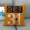 Halloween orange linen throw pillow cover with OCT 31 print on a grey sofa - Orange Background OCT 31 Geometric Pattern (Style 4)