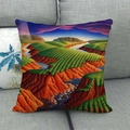 Linen cushion cover with vivid surreal landscape oil painting on a grey sofa - 45x45cm / Surrealist Landscape Style (3)