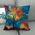 Detailed view of pastoral cartoon oil painting linen pillowcase with abstract tree pattern - 45x45cm / Abstract Artistic Silhouette Tree Style (7)