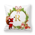 Christmas pillowcase with letter R, Santa Claus and festive wreath on peach skin fabric - Letter R (18) / 45x45cm