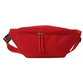 Minimalist red canvas waist bag with adjustable strap and dual metal zippers on white background - Red