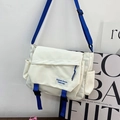 Borsa a tracolla in nylon bianco con cinturini blu, borsa messenger stile 2025 - Bianco