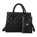 Classic black quilted rhombic tote bag set with matching coin purse and gold hardware - Black