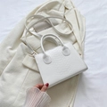 White faux crocodile leather small square crossbody bag with top handles and strap - White
