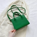 Elegant green crossbody bag with crocodile texture on white blazer and magazine - Green