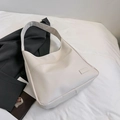 Schicke cremeweiße minimalistische Hobo-Tasche aus PU-Leder mit glattem Rundschultergriff - Weiß