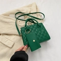 Green quilted crossbody bag with matching mini pouch and gold hardware accents - Green