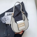 Minimalist white hobo shoulder bag with crescent shape and gold metal buckle - Off White