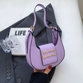 Minimalist lavender crescent shoulder bag in PU leather with gold metal buckle - Purple