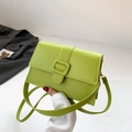 Chic lime green patent leather square crossbody bag with matching decorative buckle - Green