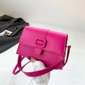 Magenta patent leather crossbody bag with square buckle and stylish flip cover - Rose Red