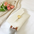 Chic off-white envelope clutch bag featuring crocodile pattern and gold round buckle - White