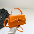 Fashionable bright orange crossbody square bag with gold metallic buckle for women - Orange