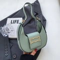 Chic mint green crescent hobo shoulder bag with a unique gold metal buckle - Green