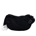 Borsa a tracolla minimalista in velluto a coste nero a mezzaluna con ciondolo a stella bianca - Stile con ciondolo a stella in peluche bianco / Nero