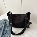 Minimalist black corduroy crossbody tote bag set with matching small round coin pouch - Black