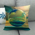 Detail of colorful abstract oil painting landscape on a linen cushion cover texture - 45x45cm / Abstract Smudge Planet Sphere Style (16)