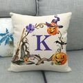 Fodera per cuscino Halloween con lettera K e ghirlanda di zucche su tessuto di lino - Lettera K Viola (11) / 45x45cm