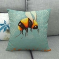 Detailed texture of linen pillowcase with realistic bee illustration on green background - Vintage Green Large Bee (2) / 18x18 Inch
