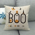Halloween BOO text linen pillowcase with pumpkin owl and bat patterns on gray sofa - BOO Crow Owl Pattern (Style 1)
